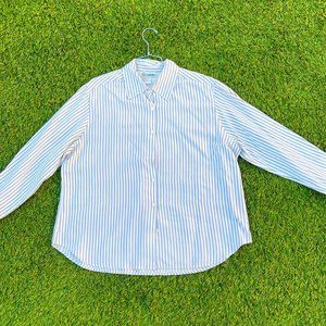 Alexander Vintage Silk Shirt / 1990s / white and blue strips / formal / size 16